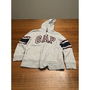 Gap Kids Gray Blue Maroon Long-Sleeve Zip Hoodie Logo Stripe Cozy Fleece Medium